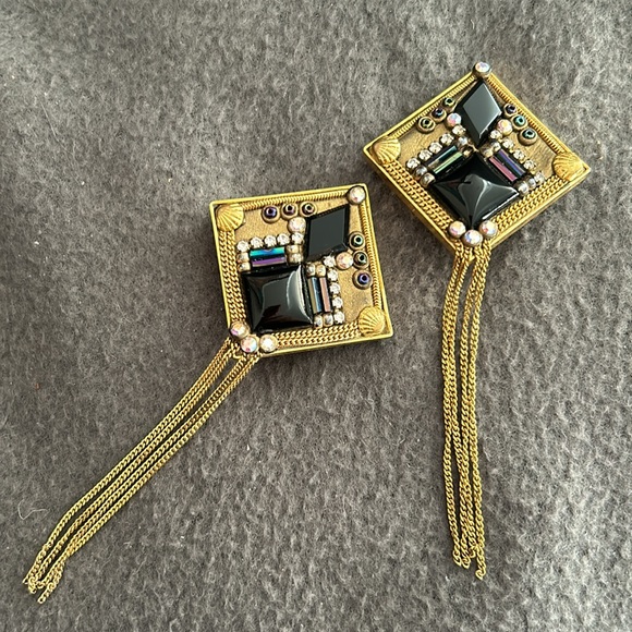 Vintage Marena Onyx & Gold Handmade Earrings-Boutique - Picture 3 of 6